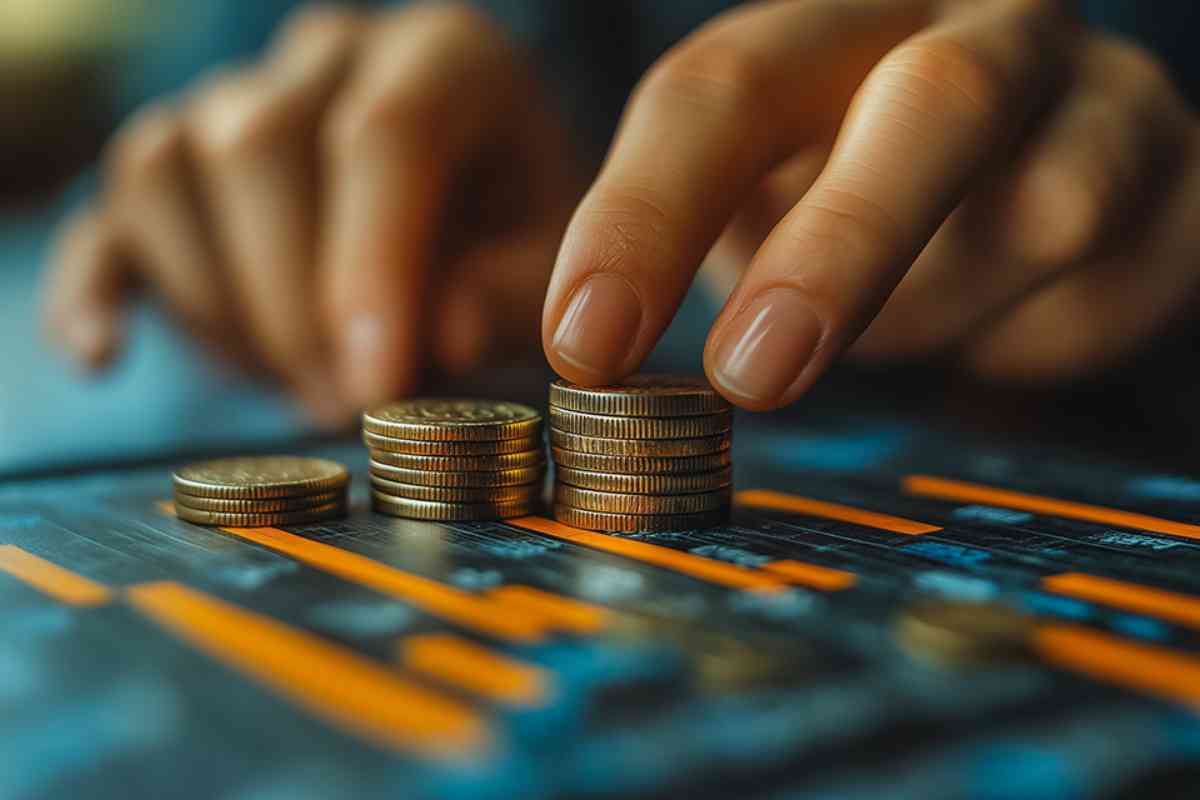 Hand und Münzstapel