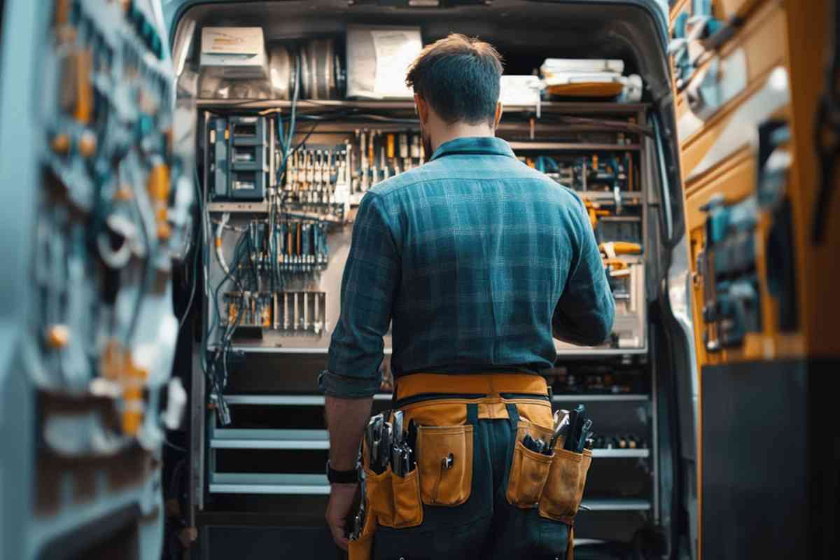 Handwerker vor Werkbank